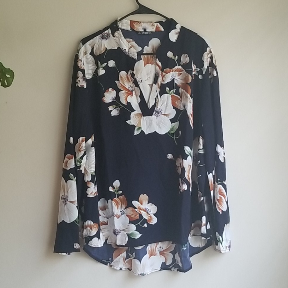 SHEIN Size 3X Blue Floral Blouse